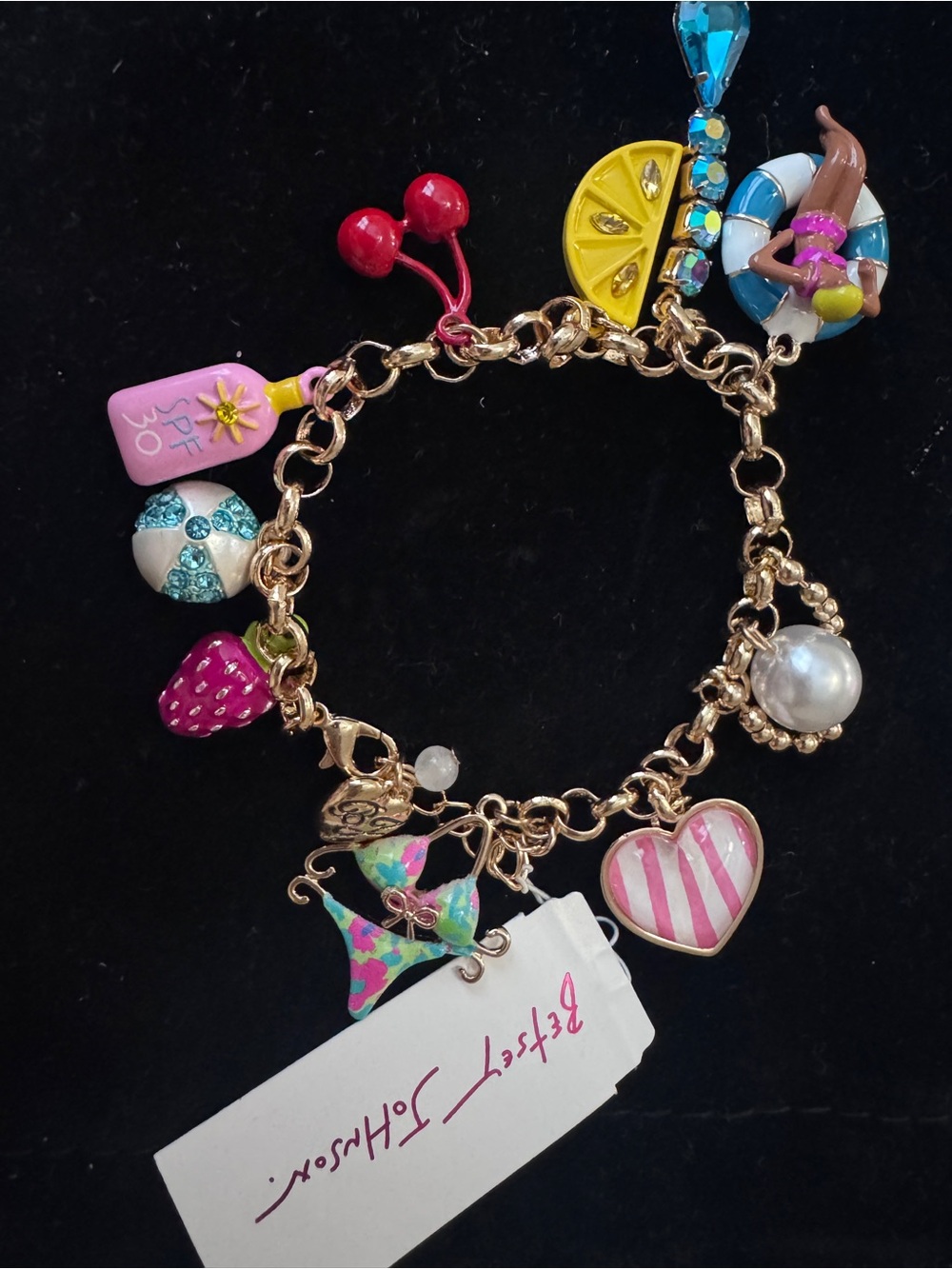 Women Betsey Johnson playful whimsicalsparkly summer pool party charms bracelet